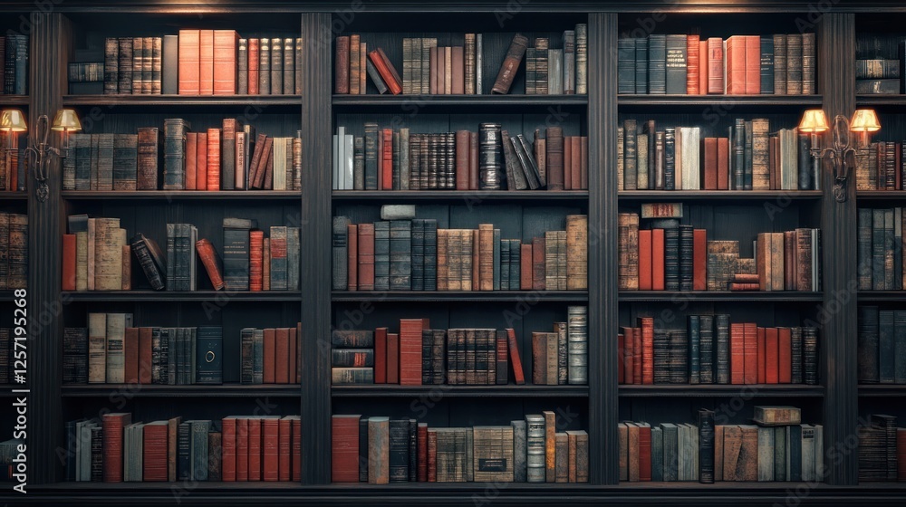 Classic library bookshelf, books, interior, study, dark wood, elegant, knowledge, learning, background, education Classic library bookshelf, books, interior, study, dark wood, elegant, knowledge, learning, background, education
