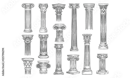 greek and roman columns handdrawn collection