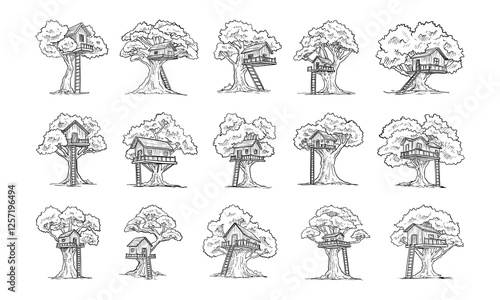 wood tree house handdrawn collection