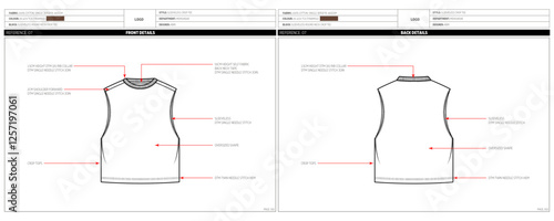 Men's Oversize Tank Top Fashion Design Technical Tech Pack. 