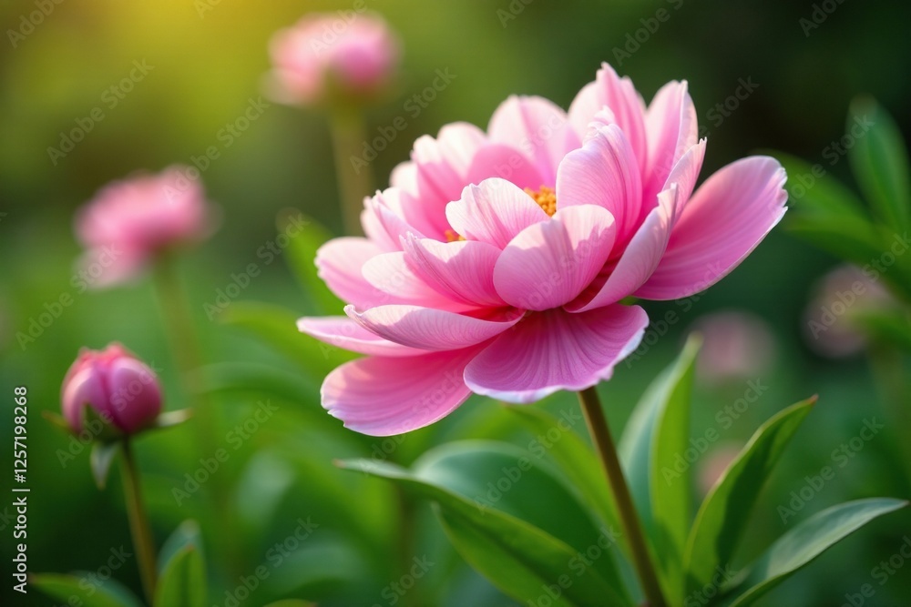 Soft pink peonies unfold their petals in lush green garden during late spring afternoon, petals, garden Soft pink peonies unfold their petals in lush green garden during late spring afternoon, petals, garden