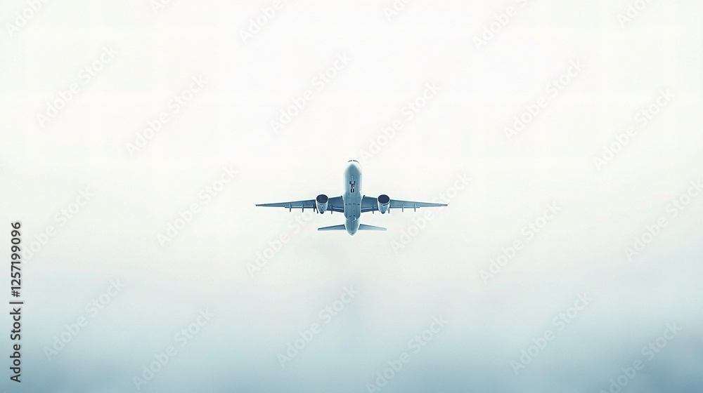 Jetliner Soaring Through Clear Sky Above with Isolated Perspective Jetliner Soaring Through Clear Sky Above with Isolated Perspective