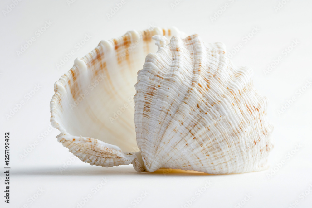There is a white shell that is sitting on a table There is a white shell that is sitting on a table