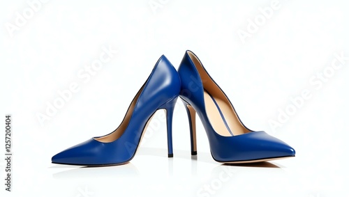 sapphire blue genuine leather stiletto heels isolated on a white background