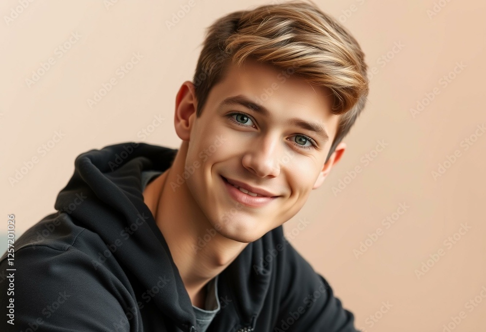 Young adult male student with a subtle smile Young adult male student with a subtle smile
