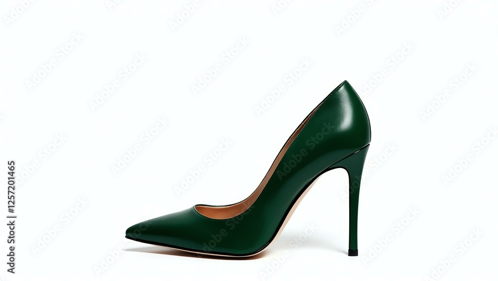 Obraz premium forest green genuine leather stiletto heels isolated on a white background