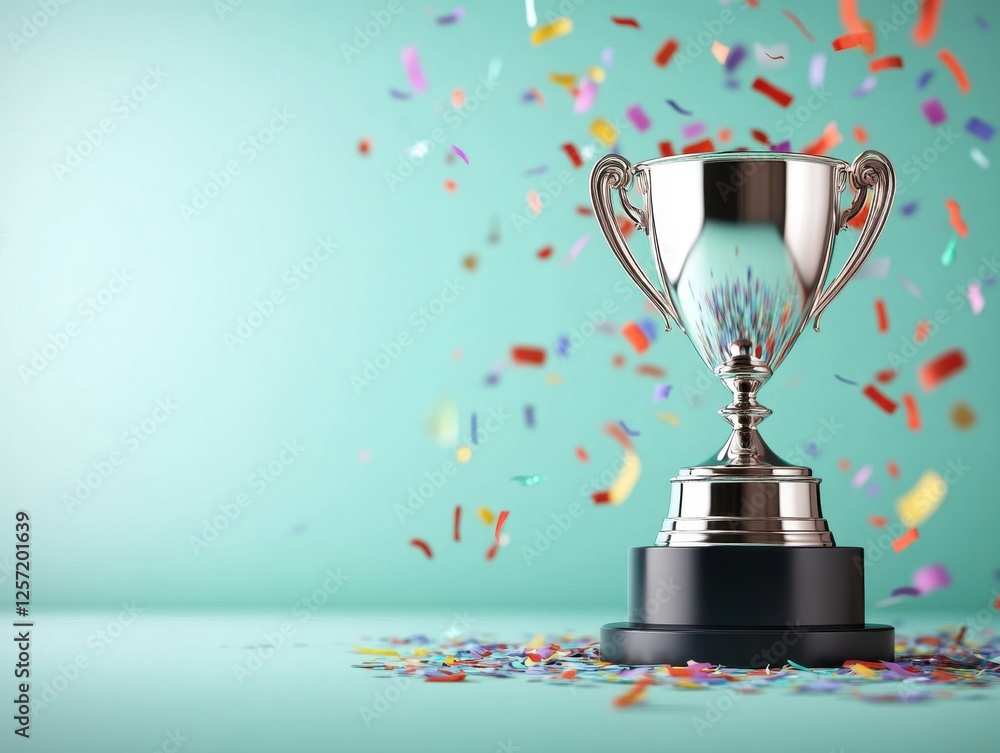 custom made wallpaper toronto digitalSilver Trophy with Colorful Confetti on Mint Green Background