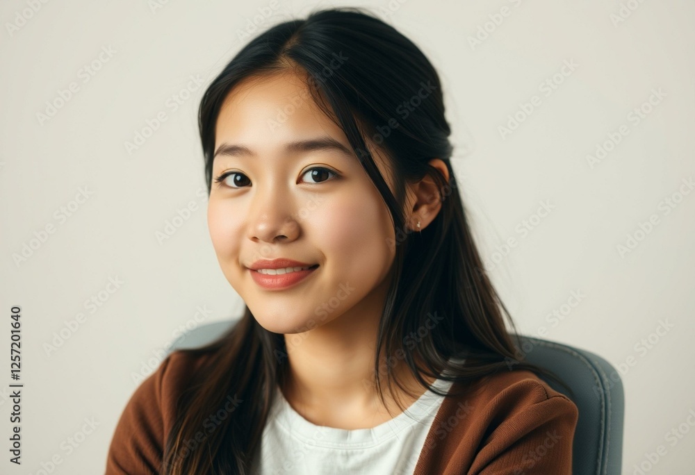 Young female student in a calm and focused expression Young female student in a calm and focused expression