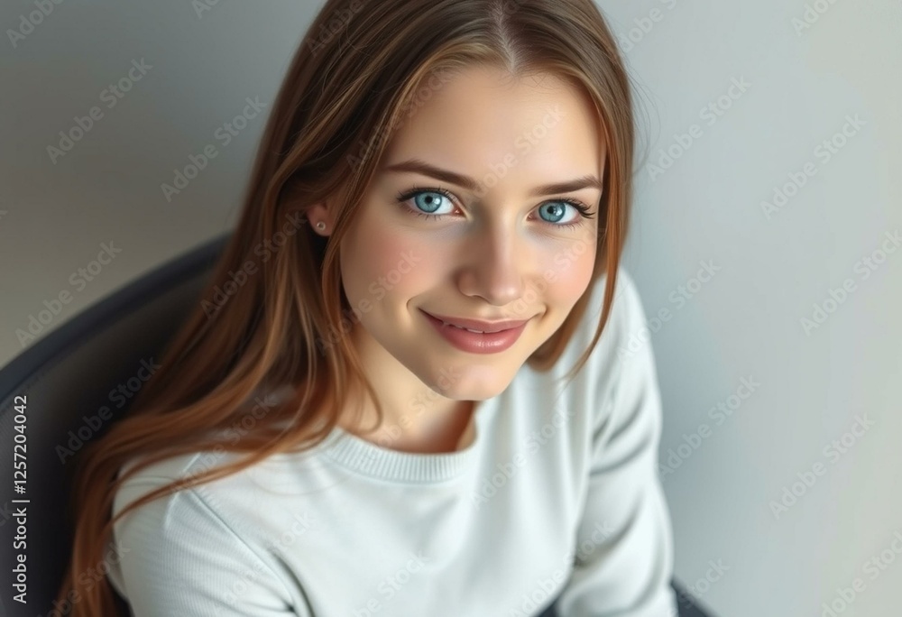 Female student portrait with gentle smile and soft lighting Female student portrait with gentle smile and soft lighting