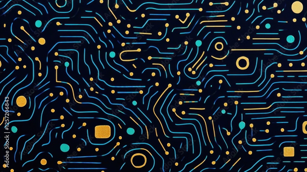 Obraz premium Abstract digital circuit board design with blue and gold lines