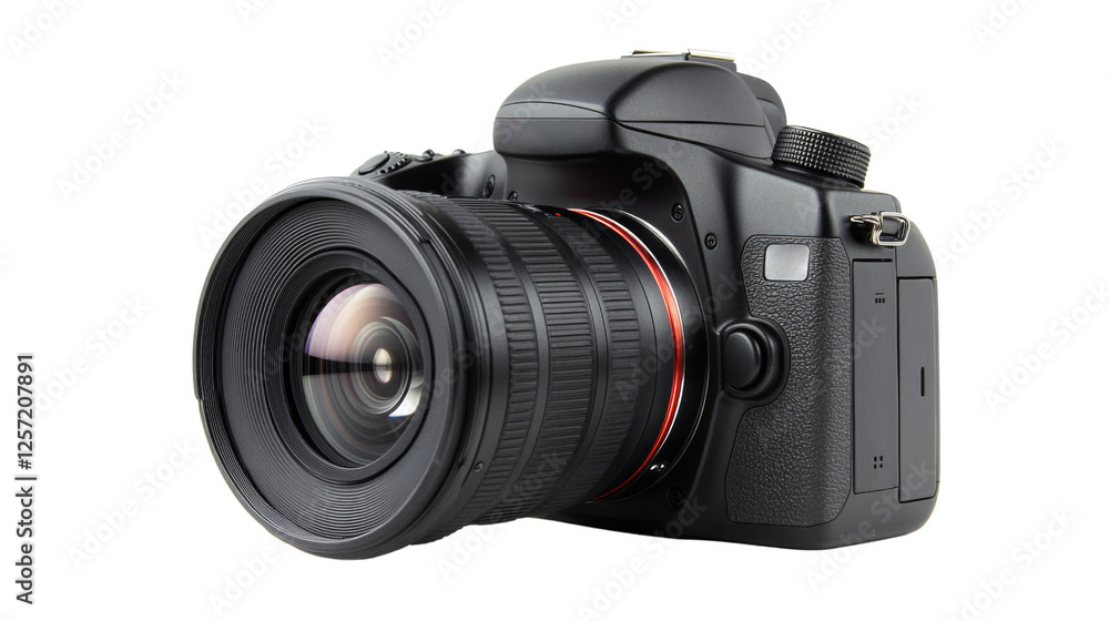 Modern digital slr camera with zoom lens on transparent background Modern digital slr camera with zoom lens on transparent background