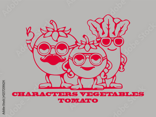 Illustration vector  cute cartoon drawings tomato ,groovy retro illustration vector logo characters vegetables tomato, logo background groovy tomato cartoon character up with smile illustration vector