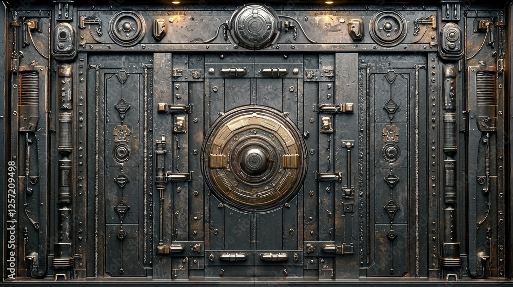 Intricately Designed Metal Vault Door with Decorative Elements and Industrial Aesthetic for Secure Spaces Intricately Designed Metal Vault Door with Decorative Elements and Industrial Aesthetic for Secure Spaces
