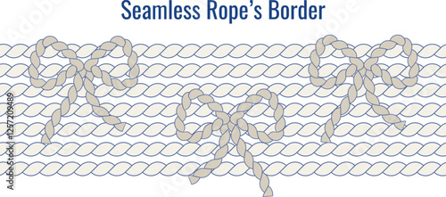 Anchor rope vector samless border with bows in vintage style. Rope's lines decoration for wedding invitations, greeting cards, banners, flyers and other templates.
