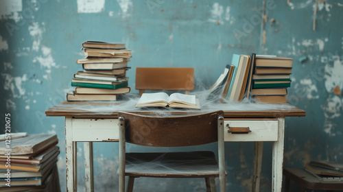 Dusty Desk with Open Book: ...