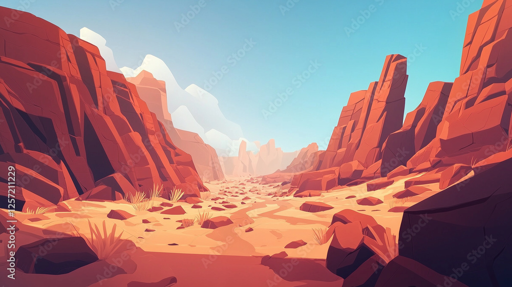 Fototapeta premium A barren rocky desert with jagged cliffs and red-orange hues