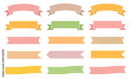 リボン　秋色　フレーム　セット　枠　飾り　素材　見出し　タイトル　あしらい　飾り枠　帯　おしゃれ　ポップ　シンプル　紅葉　行楽　文化祭　ギフト　キャンペーン　ステッカー　Ribbons banner set