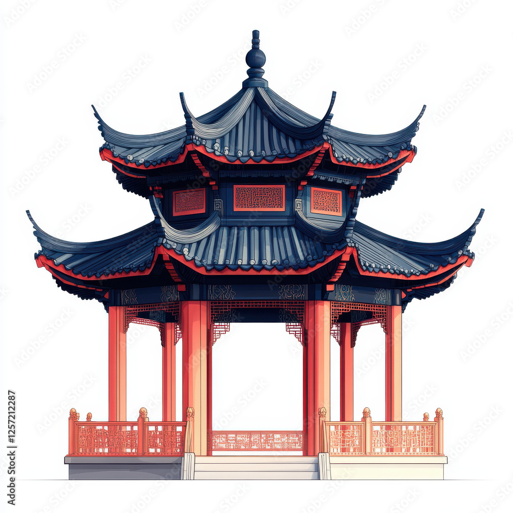Fototapeta premium traditional Asian pavilion with intricate roof design and vibrant colors, showcasing architectural beauty and cultural significance