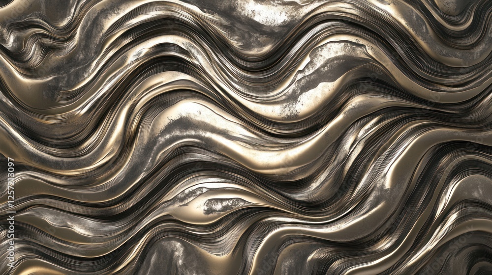 Fototapeta premium Abstract waves in silver and gold metallic reflections