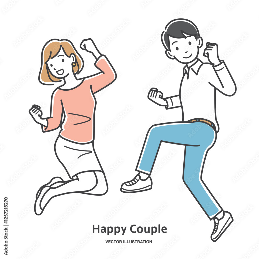 歓喜してジャンプする夫婦、カップル 歓喜してジャンプする夫婦、カップル