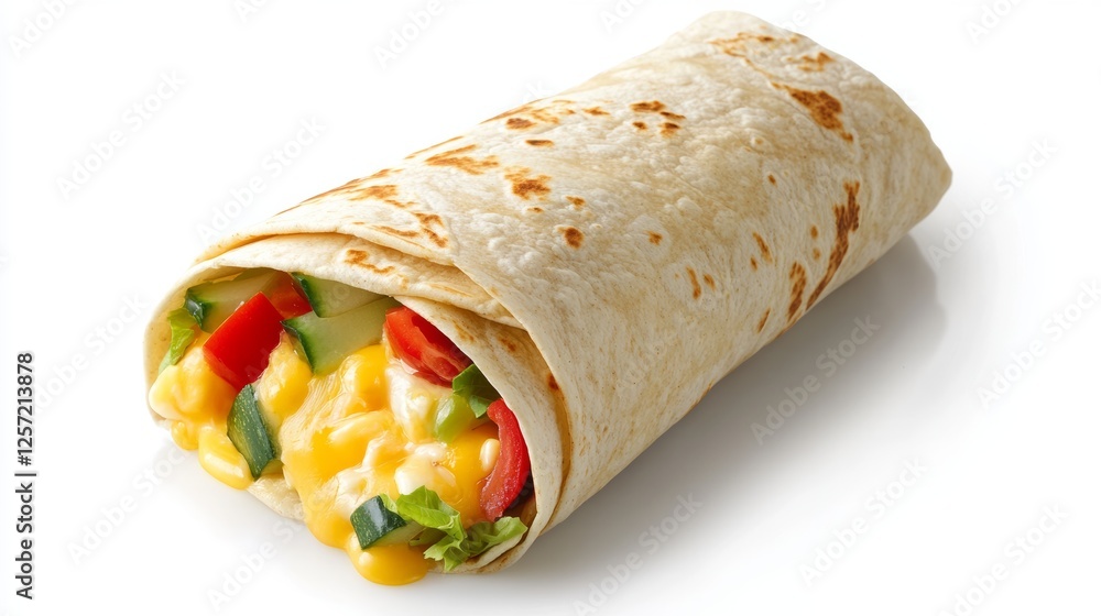 Savory tortilla wrap filled with melted cheese and fresh veggies Savory tortilla wrap filled with melted cheese and fresh veggies