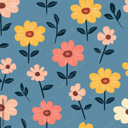 Wallpaper Mural Vibrant floral pattern nature digital art colorful design overhead view aesthetic appeal Torontodigital.ca