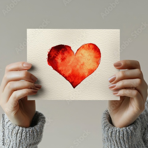 Mockup A person joyfully holding a hand-painted heart on a piece of paper symbolizing love and creativity in a bright and cheerful artistic setting Valentine