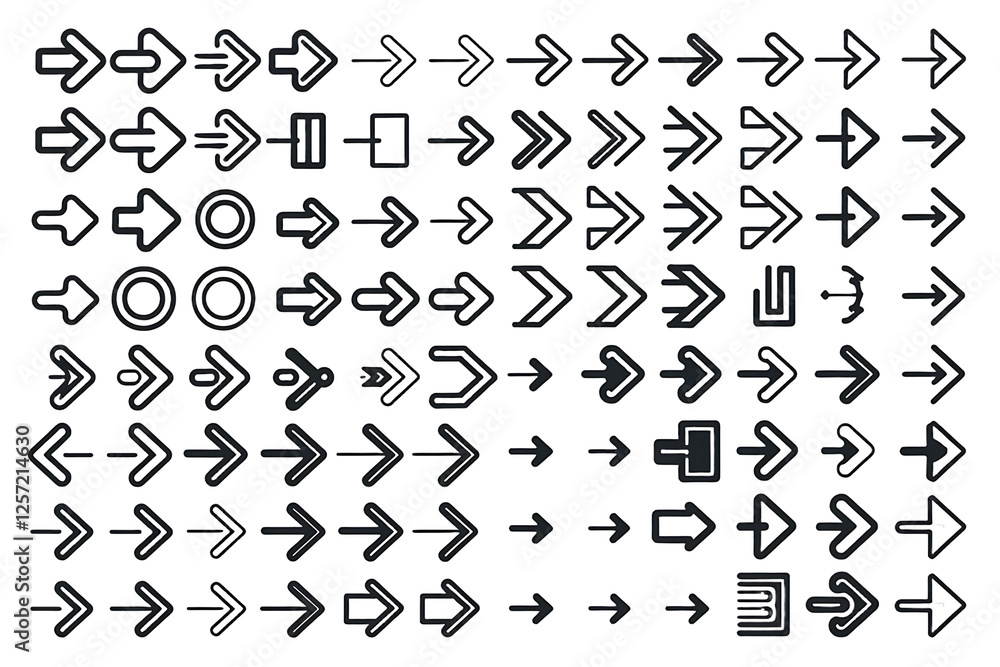 Obraz premium Diverse Arrow Set PNG – Straight, Curved, Dashed, Looped & Zigzag Arrows for UI & Infographics 