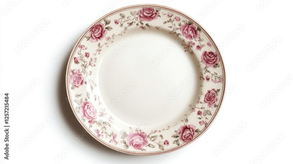 Floral Plate, Empty, Studio Shot, White Background, Food Styling Floral Plate, Empty, Studio Shot, White Background, Food Styling
