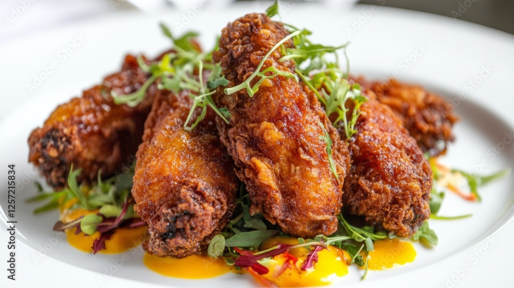 Succulent fried chicken on a pristine white backdrop Succulent fried chicken on a pristine white backdrop