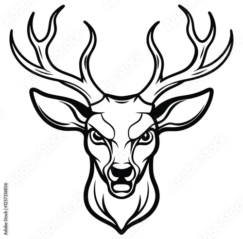Monochrome Reindeer Front Face Design Logo Style Vector Illustration Silhouette on White Background for Tattoo Photo Overlays T-shirt Print Flyer Poster Design