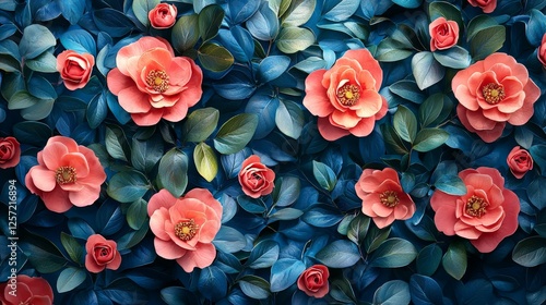 Mockup Vibrant and Colorful Arrangement of Fresh Flowers Displayed Against a Bright Blue Backdrop Creating a Cheerful and Inviting Atmosphere of Nature Valentine