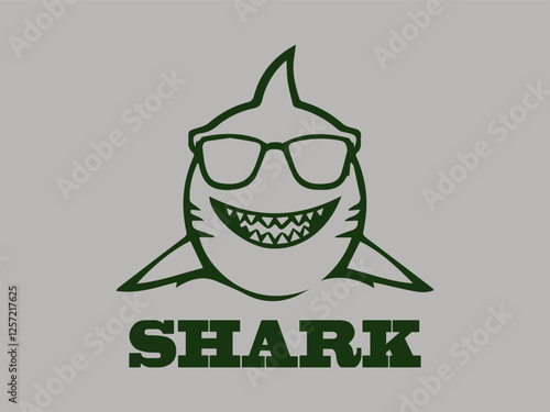 Logo cute cartoon drawings shark smile with sunglass  cute animal cartoon illustration vector, illustration background cartoon animal design cool shark cute mascot logo vector