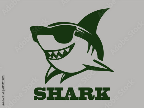 Logo cute cartoon drawings shark smile with sunglass  cute animal cartoon illustration vector, illustration background cartoon animal design cool shark cute mascot logo vector