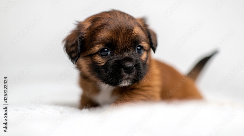 Close Up Portrait of a Cute Brown Puppy with White Fur Background Close Up Portrait of a Cute Brown Puppy with White Fur Background
