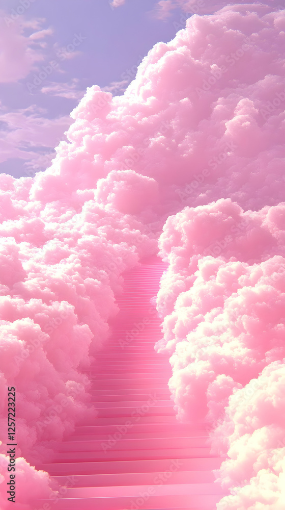 Pink cloudscape, stairway to heaven, fantasy Pink cloudscape, stairway to heaven, fantasy