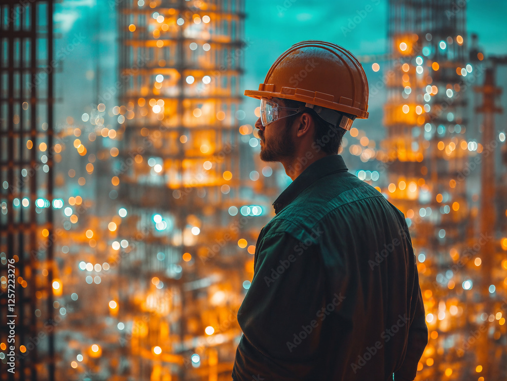 portrait of a construction engineer double exposure with construction site . Generative AI portrait of a construction engineer double exposure with construction site . Generative AI