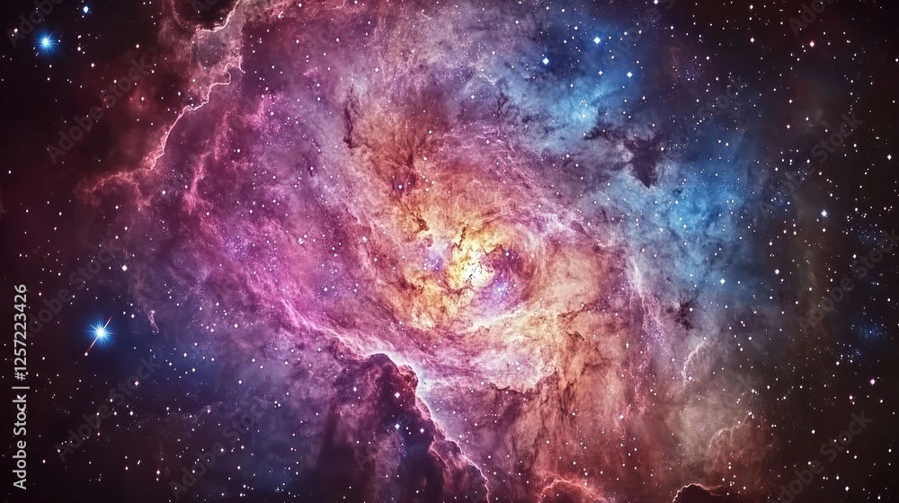 Fototapeta premium Vibrant colorful swirling nebula in a vast starry cosmos