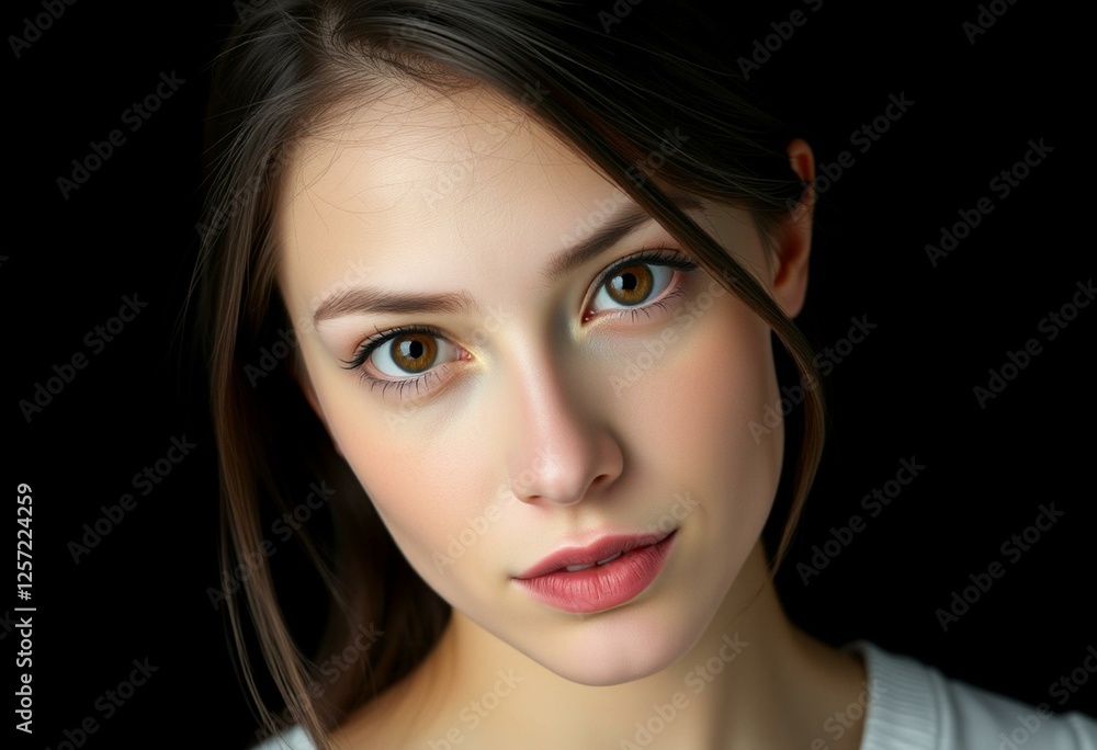 Obraz premium Photorealistic female portrait on a black background