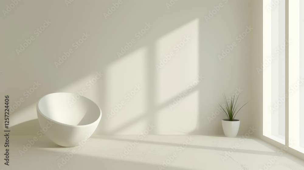 Minimalist White Room with Sunlight and Plant