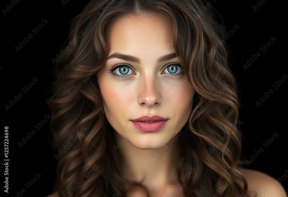 Fototapeta premium Photorealistic portrait of a young woman on a black background
