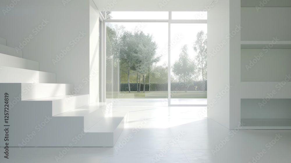Fototapeta premium Minimalist White Interior with Garden View