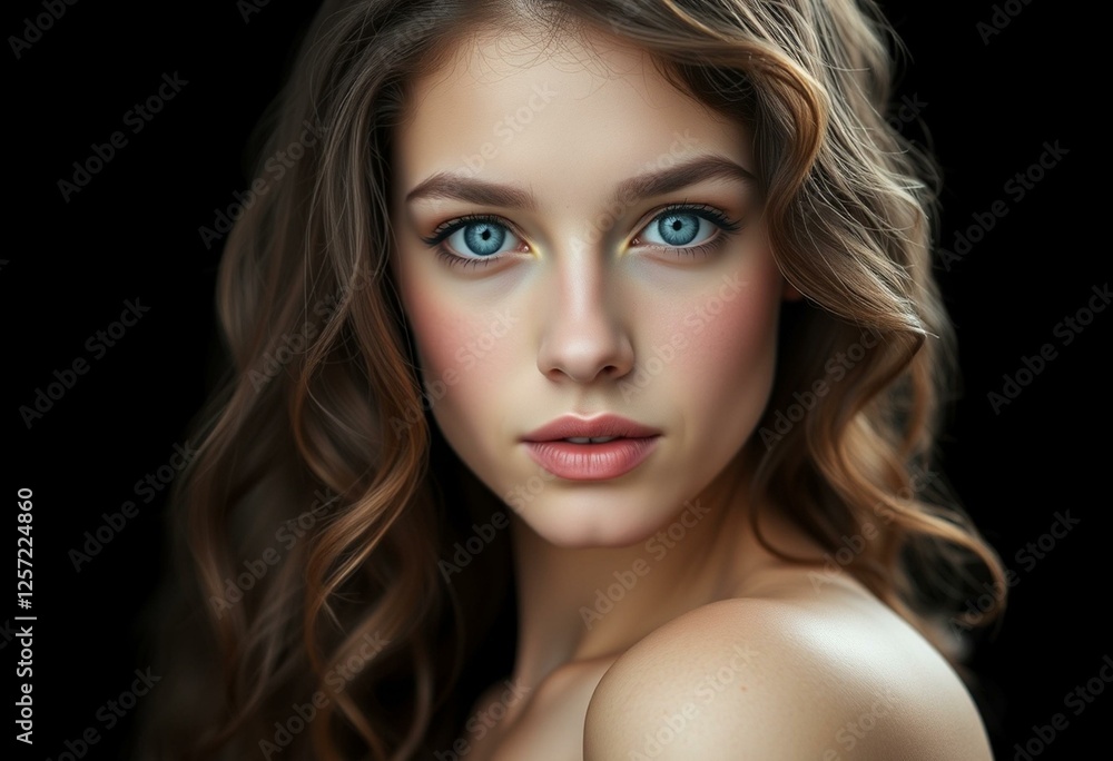 Fototapeta premium Young adult female portrait on black background