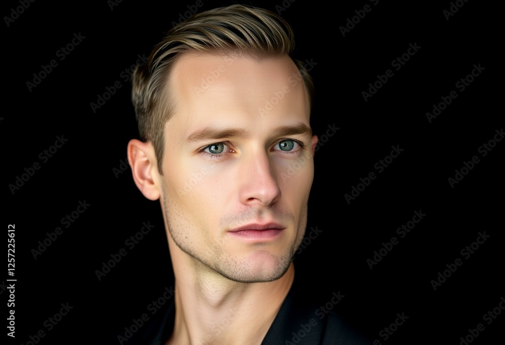 Fototapeta premium Photorealistic male portrait on black background