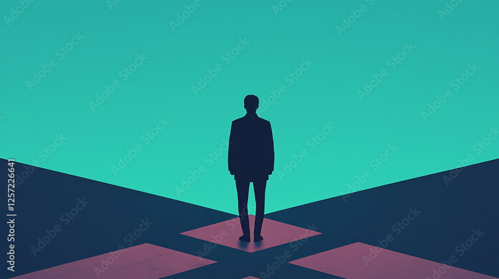 person stands at crossroads, contemplating choices in vibrant setting person stands at crossroads, contemplating choices in vibrant setting