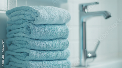 Stack of Light Blue Towels:...
