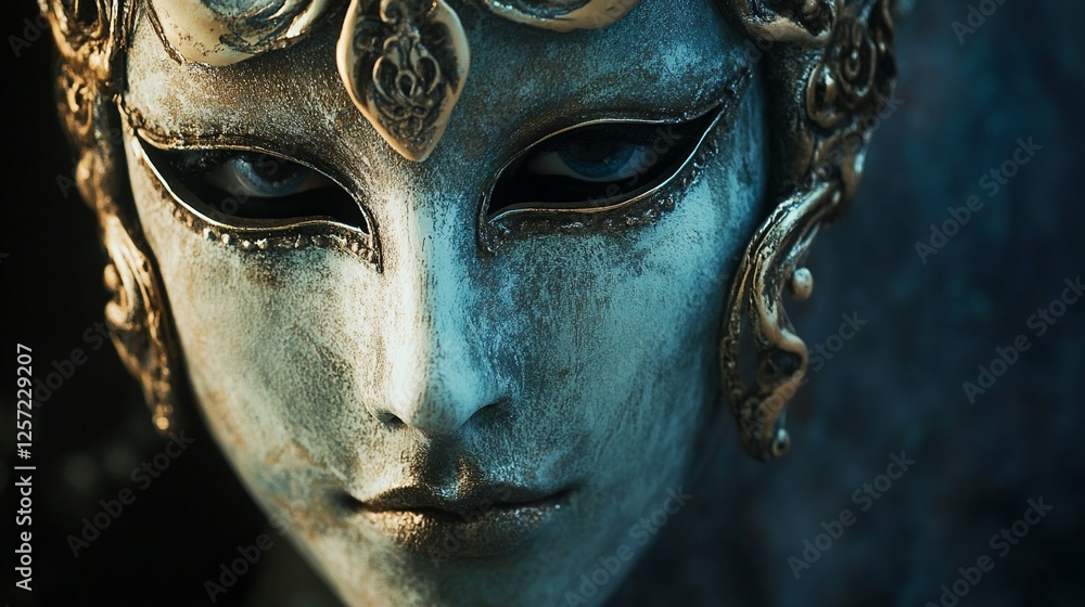 An Enigmatic Venetian MaskClose Up Mysterious Antique Gold Blue An Enigmatic Venetian MaskClose Up Mysterious Antique Gold Blue