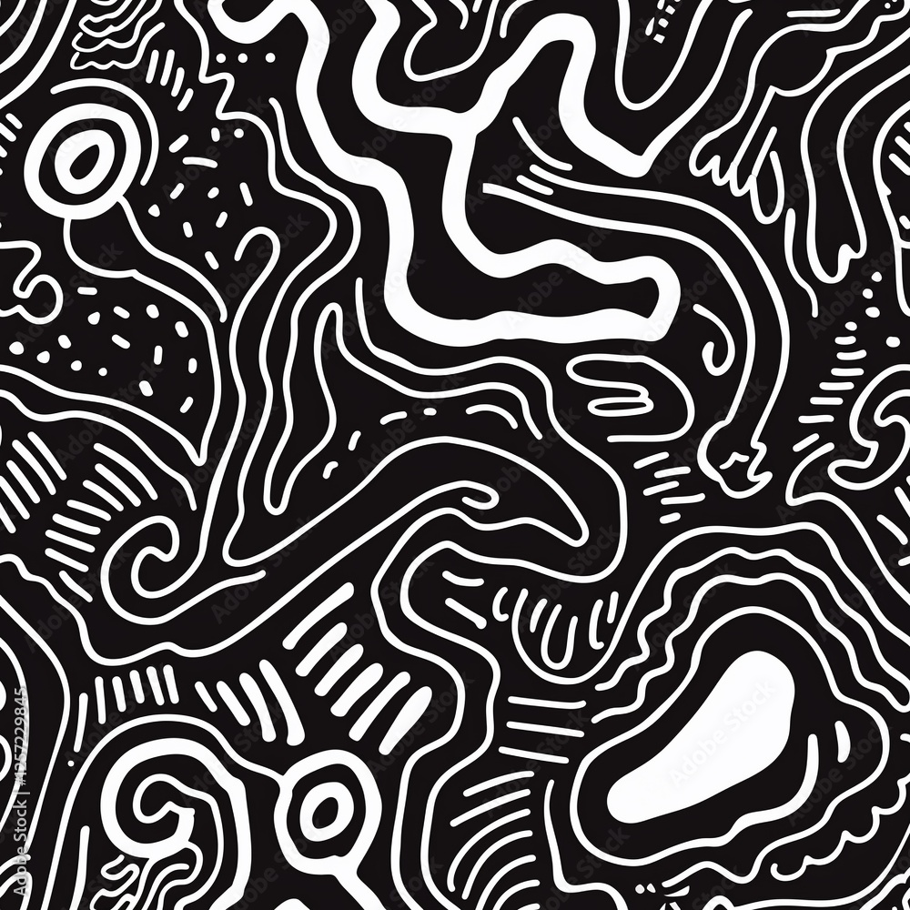 White doodle line on black background White doodle line on black background