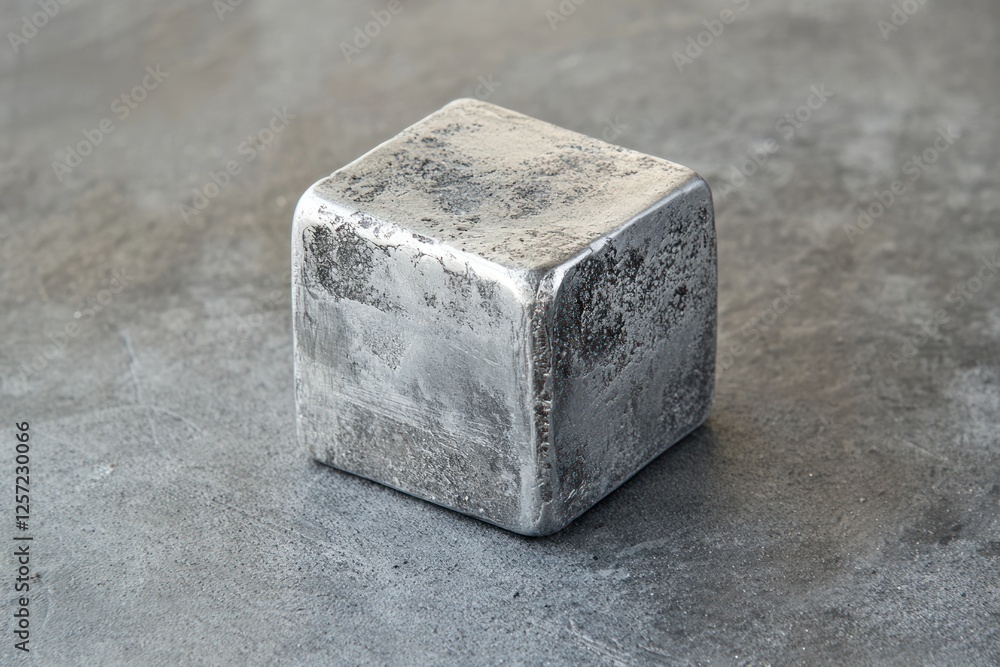 Metallic Cube on Textured Surface with Subtle Shadows Metallic Cube on Textured Surface with Subtle Shadows