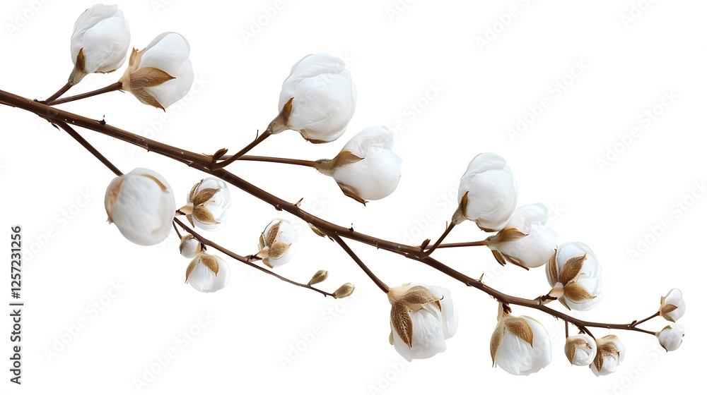 Cotton flower branch isolated on white background Cotton flower branch isolated on white background